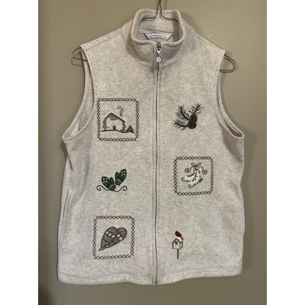 Northern Reflections Winter Motif Fleece Vest Womens S Gray Holiday Festive Cozy